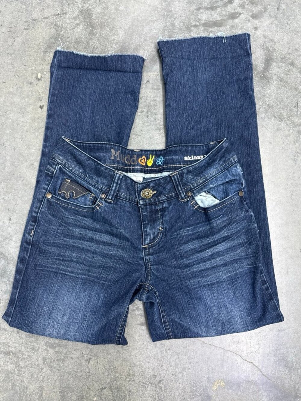 Y2K Mudd Skinny Jeans Raw Hem Stud Pocket